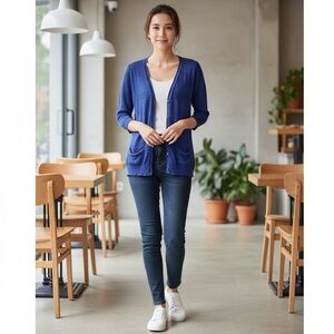 Glam & Fame Blue Open-Front Light Weight Cardigan Sweater